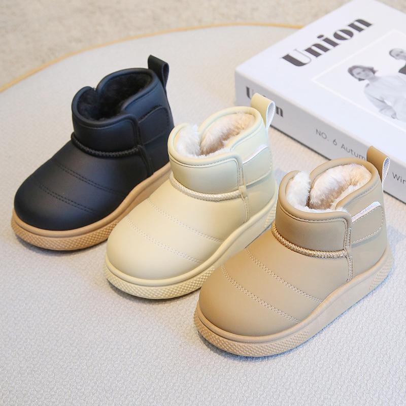 Children's snow boots, winter boys' short boots with thick fleece, girls' cotton boots, warm baby cotton shoes