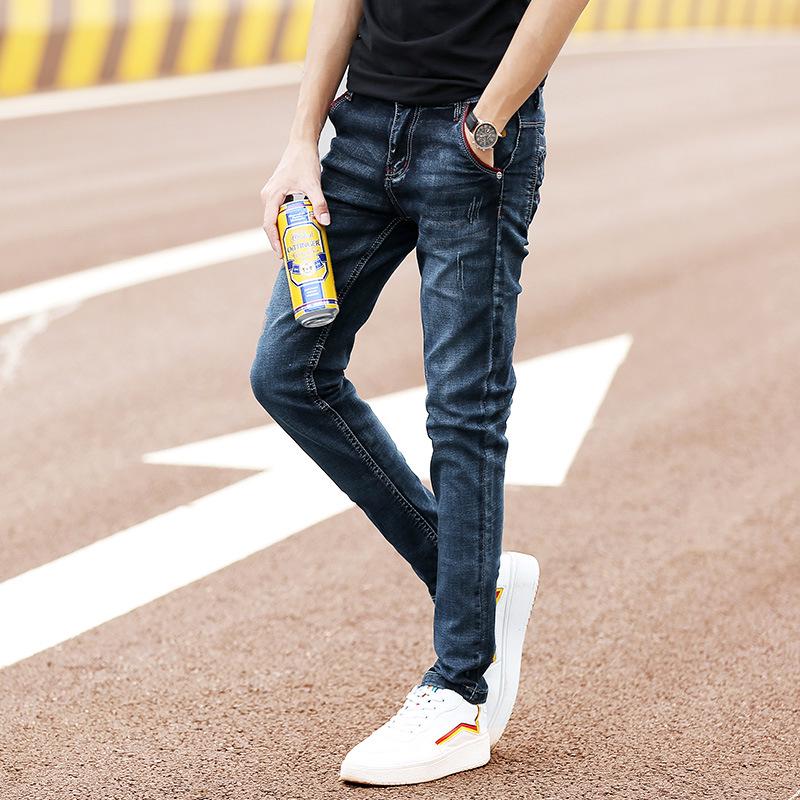 Calças jeans masculinas calças pequenas pés fino estiramento calças casuais calças masculinas preto primavera e verão calças masculinas