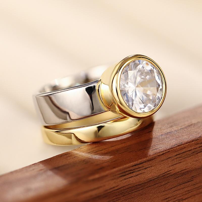 Xiaomi Huitan Novel Two Tone 2Pcs/Set Ring for Women Vintage Party Shiny Cubic Zirconia Trendy Daily Simple Gorgeous Finger Jewelry