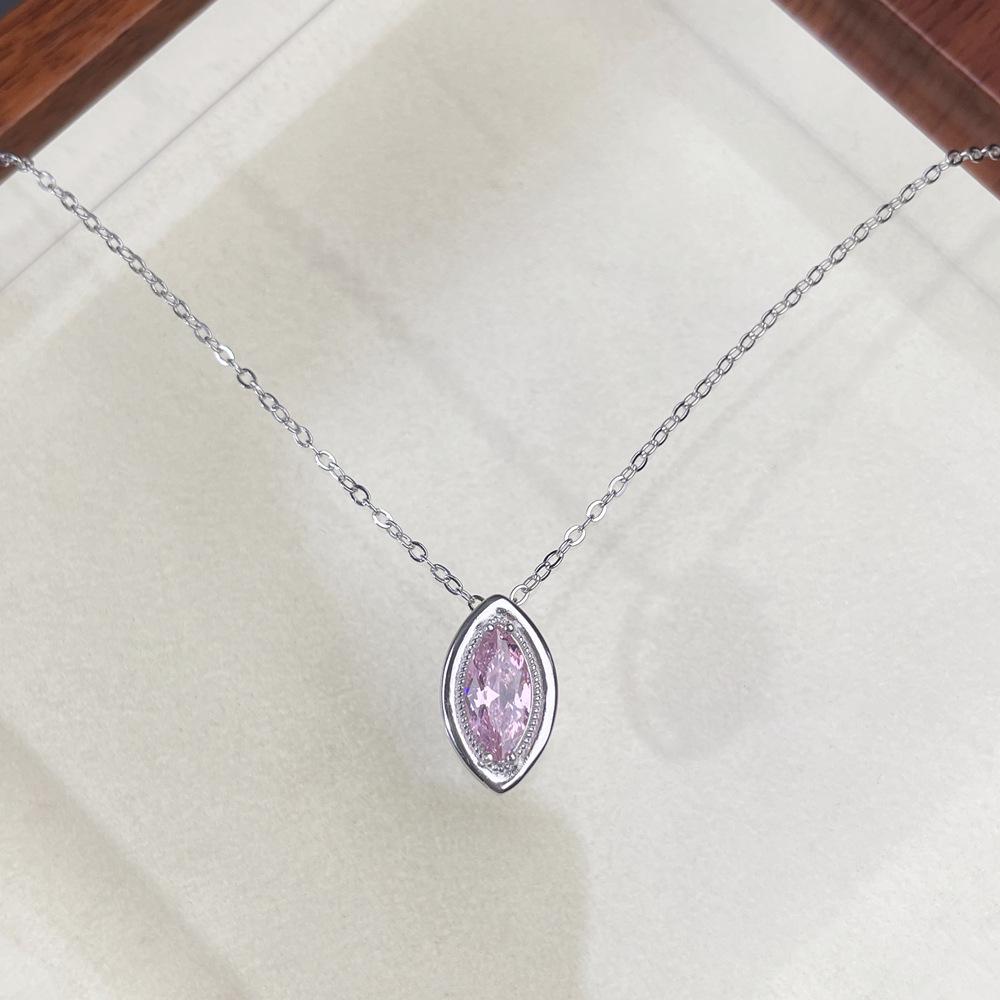 2026 Pink Marquise High-Carbon Diamond Necklace for Women - S925 Sterling Silver Clavicle Chain, Everyday Wear, Colorfast.