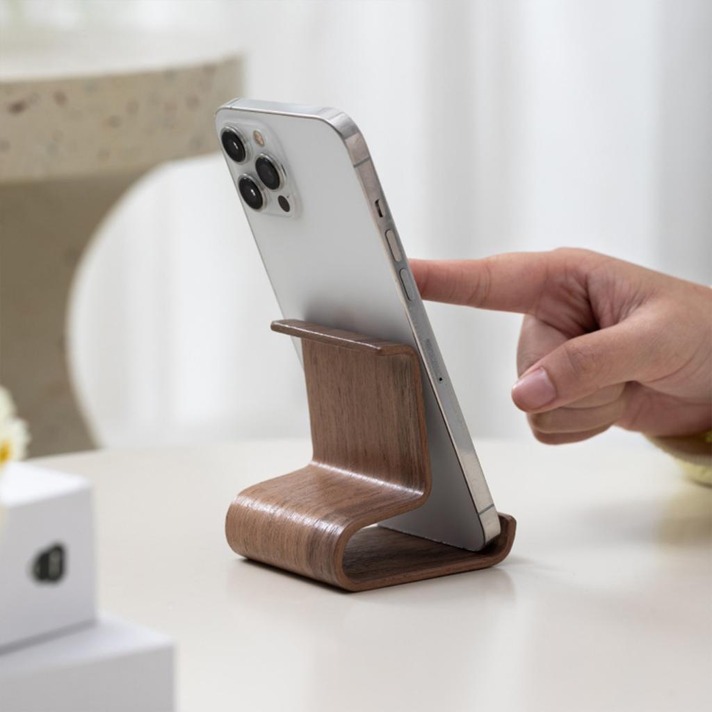 Walnut Wood Phone Stand for Desk - Adjustable Cell Phone Holder for Home