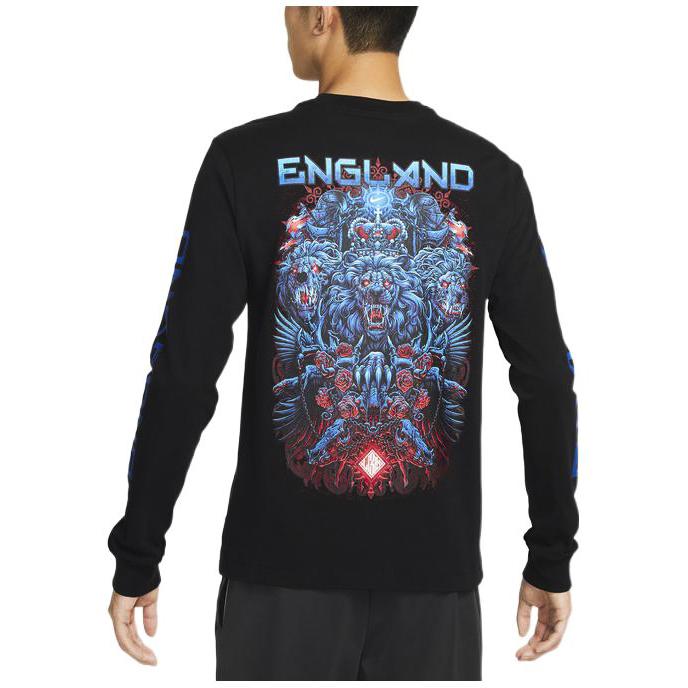 Nike England Team Graphic Print Long Sleeve Crew Neck T-Shirt Men Tops Black DQ8608-010