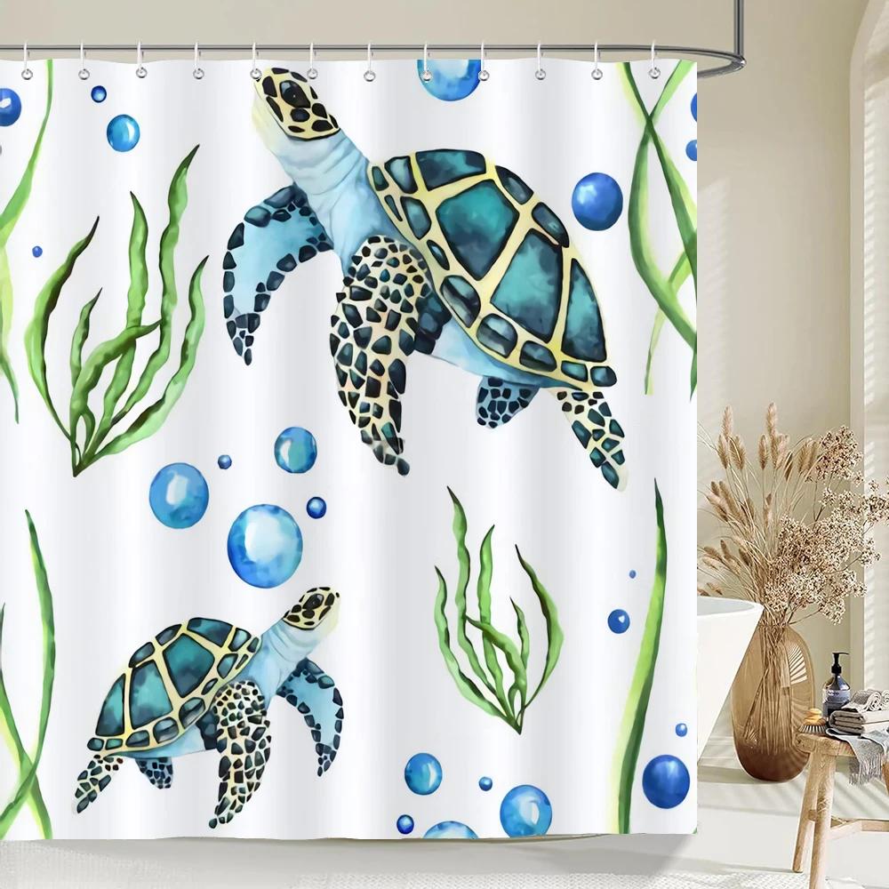 1 pack Cartoon turtle,dolphin,whale printing shower curtain partition bathroom curtain with hooks home decorative curtain