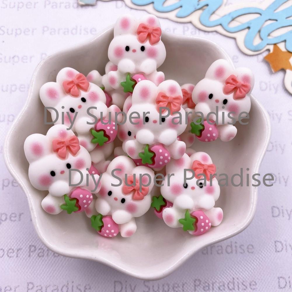 

12 шт. Красочные смоляные мультяшные фигурки клубники с бантиком и кролика, плоские камни для DIY, свадебный декор, аксессуары для скрапбукинга, поделки