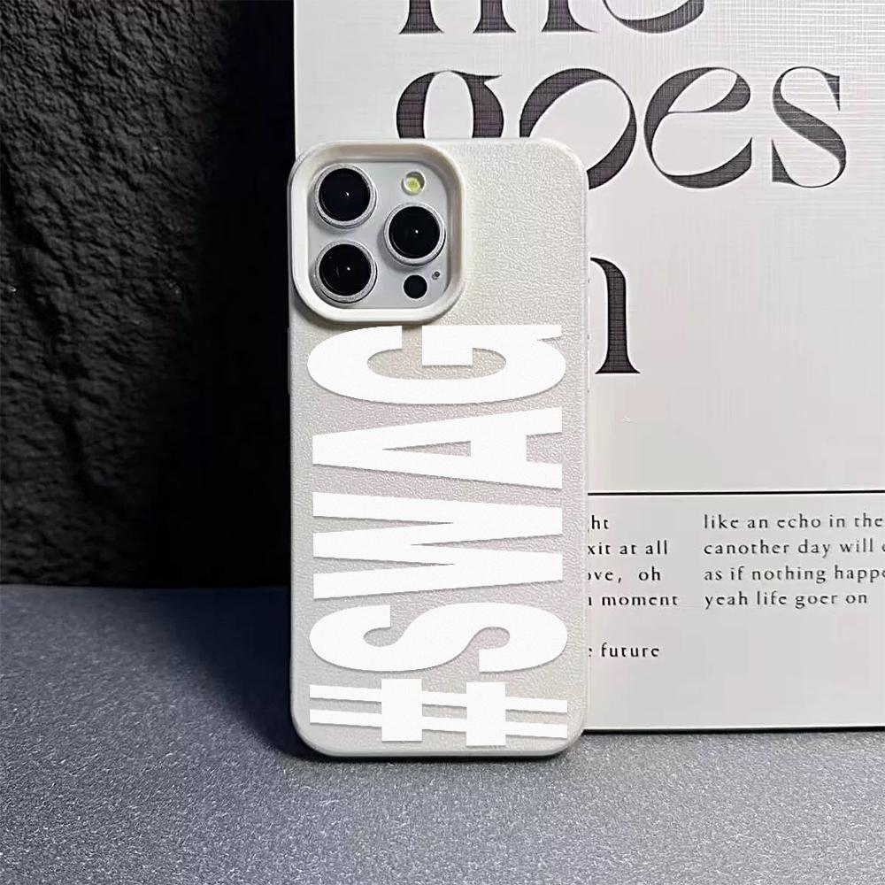 SWAG Letter Lichee leather pattern Phone Case For Redmi Note 14 13 12 11 10 9 8 Pro Plus 4G 5G Shockproof Cover