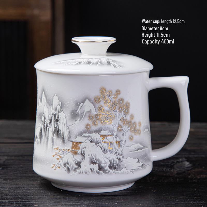 Cedar Residence Yun Crescent Ceramic Mug with Lid – Personal Drinking Cup in Gift Box