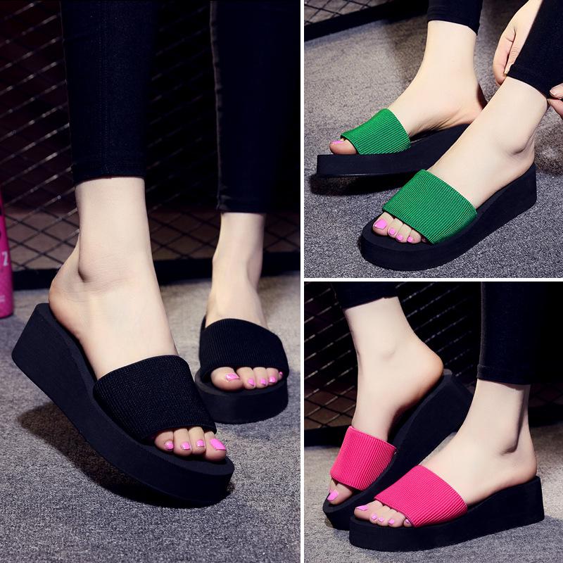 Knitted Wedges Slippers for Women 2024 Summer Chunky Platform Wedge Heels Sandals Woman Light Thick Sole Beach Shoes Mujer
