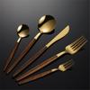 5PCS Stainless Steel Portuguese Tableware Sets Clip Wooden Handle Knife Fork Spoon Gold Cutlery Set Household Utensils for Kitch