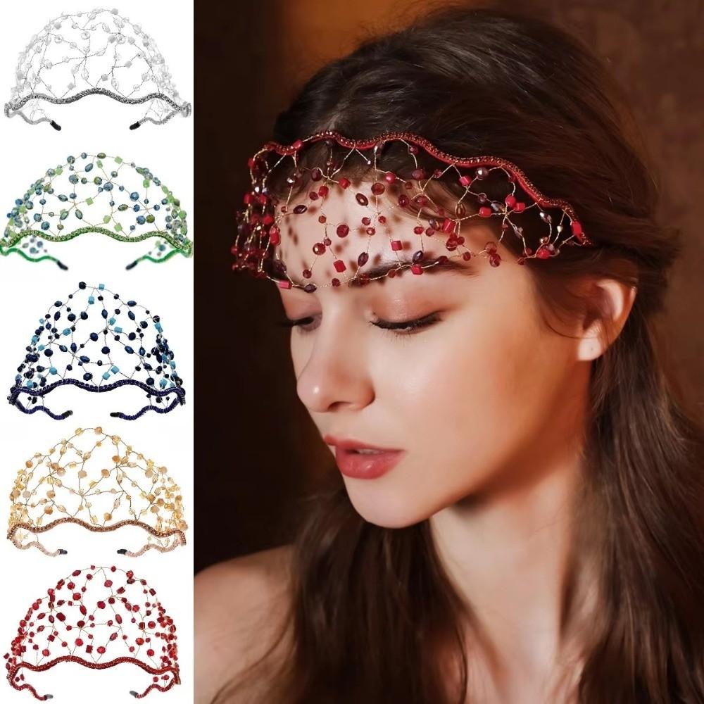 Handmade Hair Bands Ethnic Style Bride Headband Elegant Crystal Hair Net  Wedding Hair Accessories