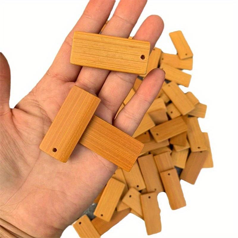 100Pcs 45X20mm Rectangle Tags Bamboo Tags for Keychain Rings, Bamboo Unfinished Wood Key Ring Tag