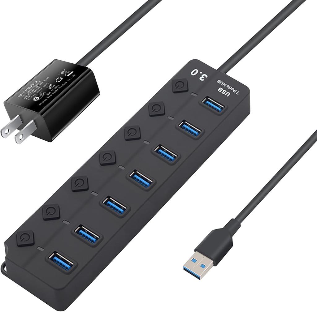 WAIZY Powered USB Hub with 4 USB 1 Charging and Independent Includes AC Compatible with MacBook Surface and Other PCs 3.0 High-Speed 3.0 Ports, Port,