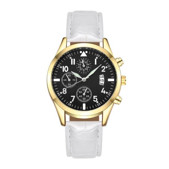 Men Luminous Watch with Faux Leather Strap Round Dial Calendar Casual Formal Watch Accurate Quartz Analog Wristwatch Birthday Gift