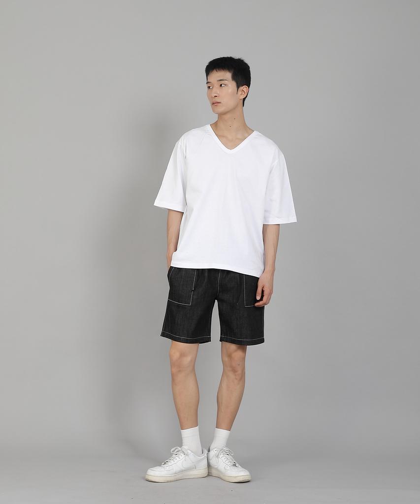 Seinteukeulu Plain V-Neck Half-Sleeve T-Shirt Vhr-895 White