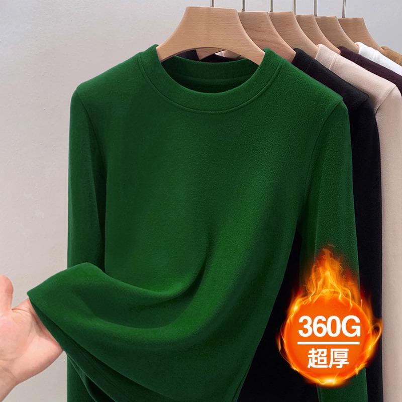 New thickened double-sided German velvet crew neck bottoming shirt for women's autumn and winter with velvet polished thermal top