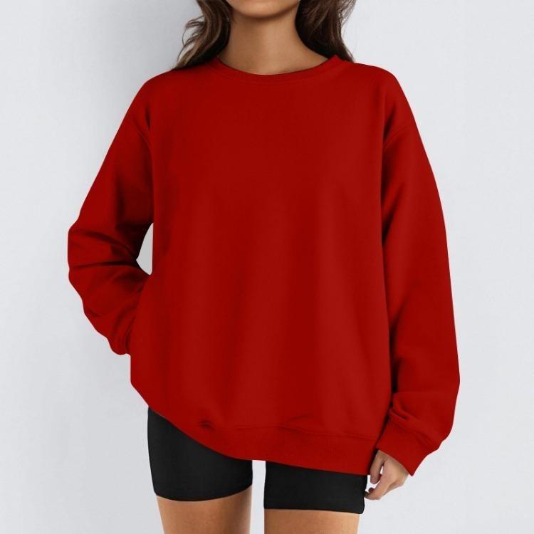 Damen Winter Fleece Tops Langarm Sweatshirt Lässiger Rundhalsausschnitt Pullover Lockerer Schnitt Warme Wintertops
