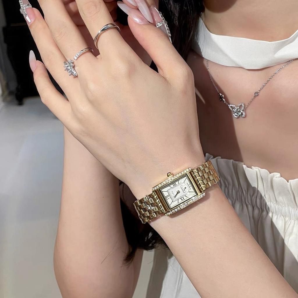 Manufacturer supplies scottie new square steel belt women's watch with diamond dial independent second hand belt watch 9655