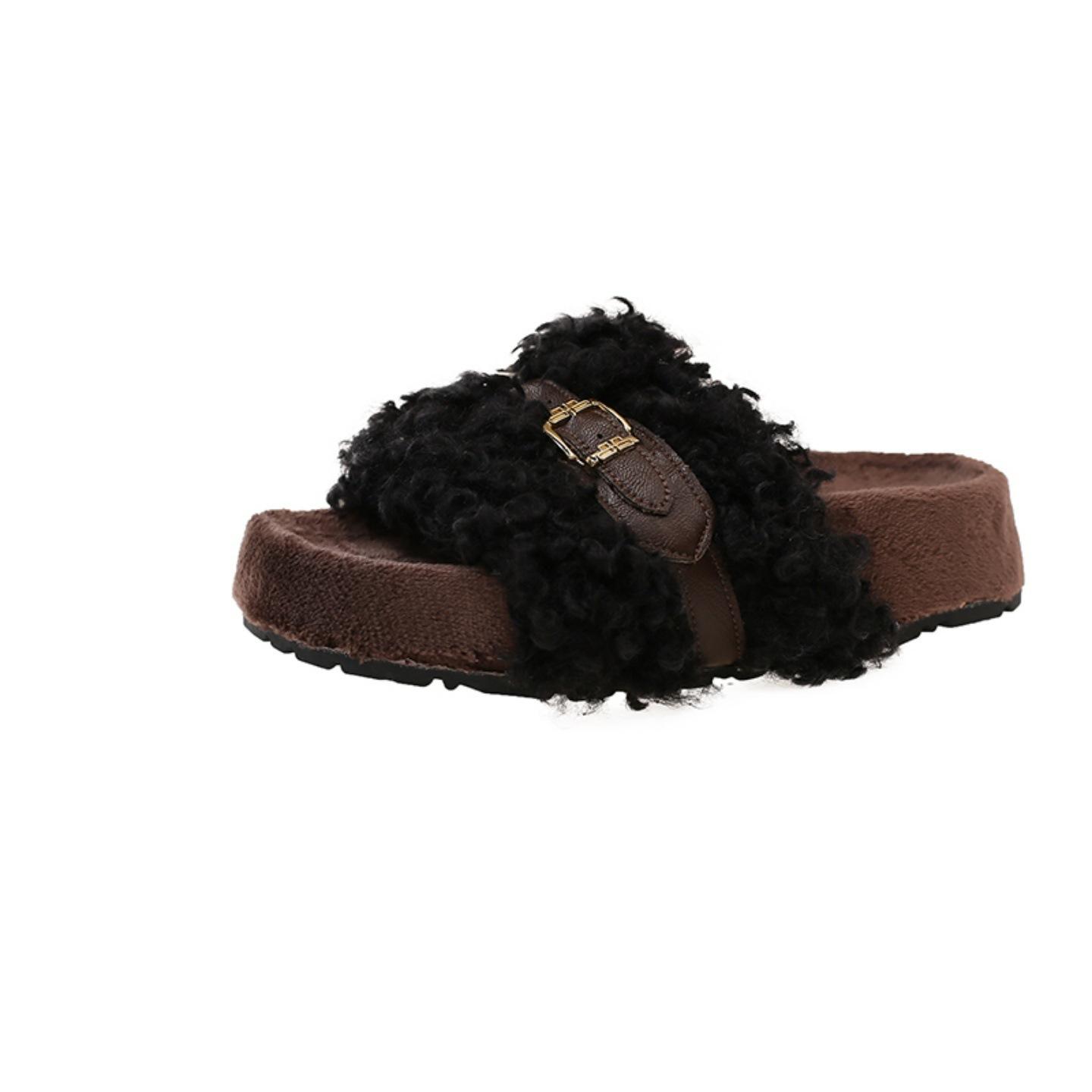 

Korean version of thick-soled fluffy slippers for women to wear 2025 autumn and winter new Korean version of comfortable slippers one-word cotton tow 40