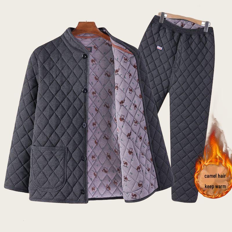 Men's Thickened Cotton Set with Camel Down Padding for Cold Protection: Plush Warm Autumn/Winter Dad's Clothing