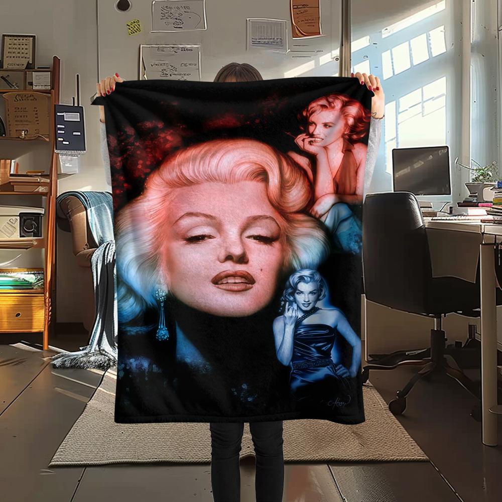 1PC Marilyn Monroe Print FlAannel Blanket, High quality Comfortable for All Seasons, Home Decor, Warmth and Comfort
