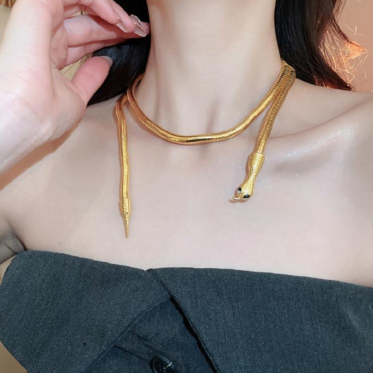 Fashionable Gold/Silver Snake Necklace Versatile Snake Necklace Neck Chain With Two Wearing Options For Chic Outfits