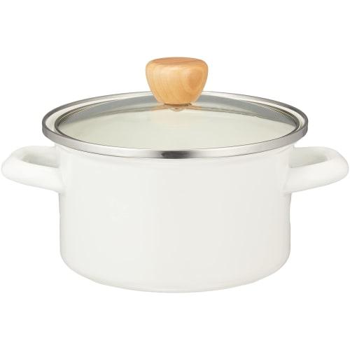 Pearl Metal Enamel 15cm Double-Handled Pot with Glass Lid, White, Induction Compatible, Cook Pot, Petit Cook, HB-1367