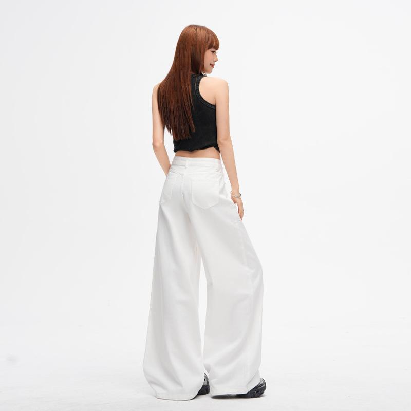 White wide-leg jeans women's spring and summer new high-waisted simple and versatile loose and thin straight-leg pants