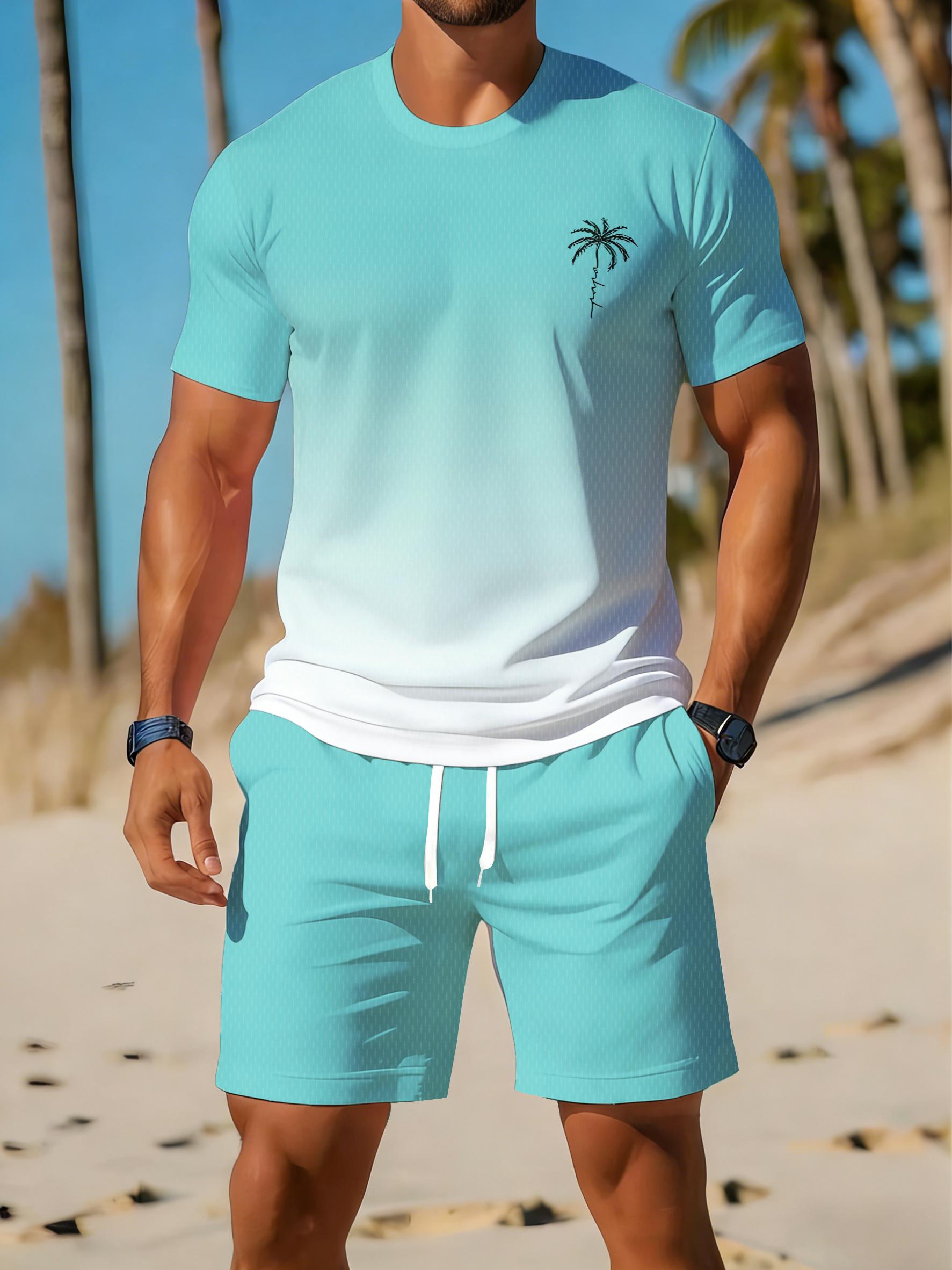 Men s digital printed two-piece short-sleeved T-shirt shorts set S