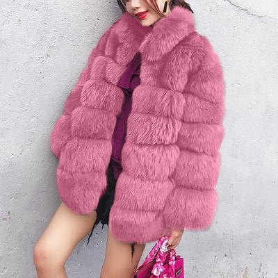 Women's Fashion Solid Lapel Faux Plush Coat Cardigan Loose Pocket Jacket Coat