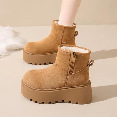 Fashion Winter New Snow Boots Women's Fashion Round Toe Suede Side Zipper Non-Slip Wear-Resistant Short Cylinder Cotton Boots