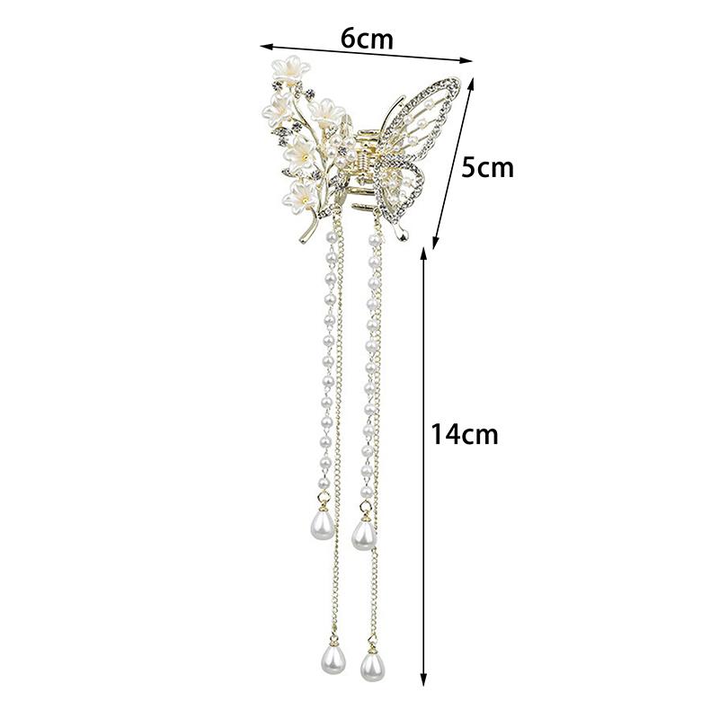 Butterfly Tassel Pearl Hair Claw Red Flower Festival Hairpin For Girls Ponytail Hair Clips Crab Women  Accessories Gifts