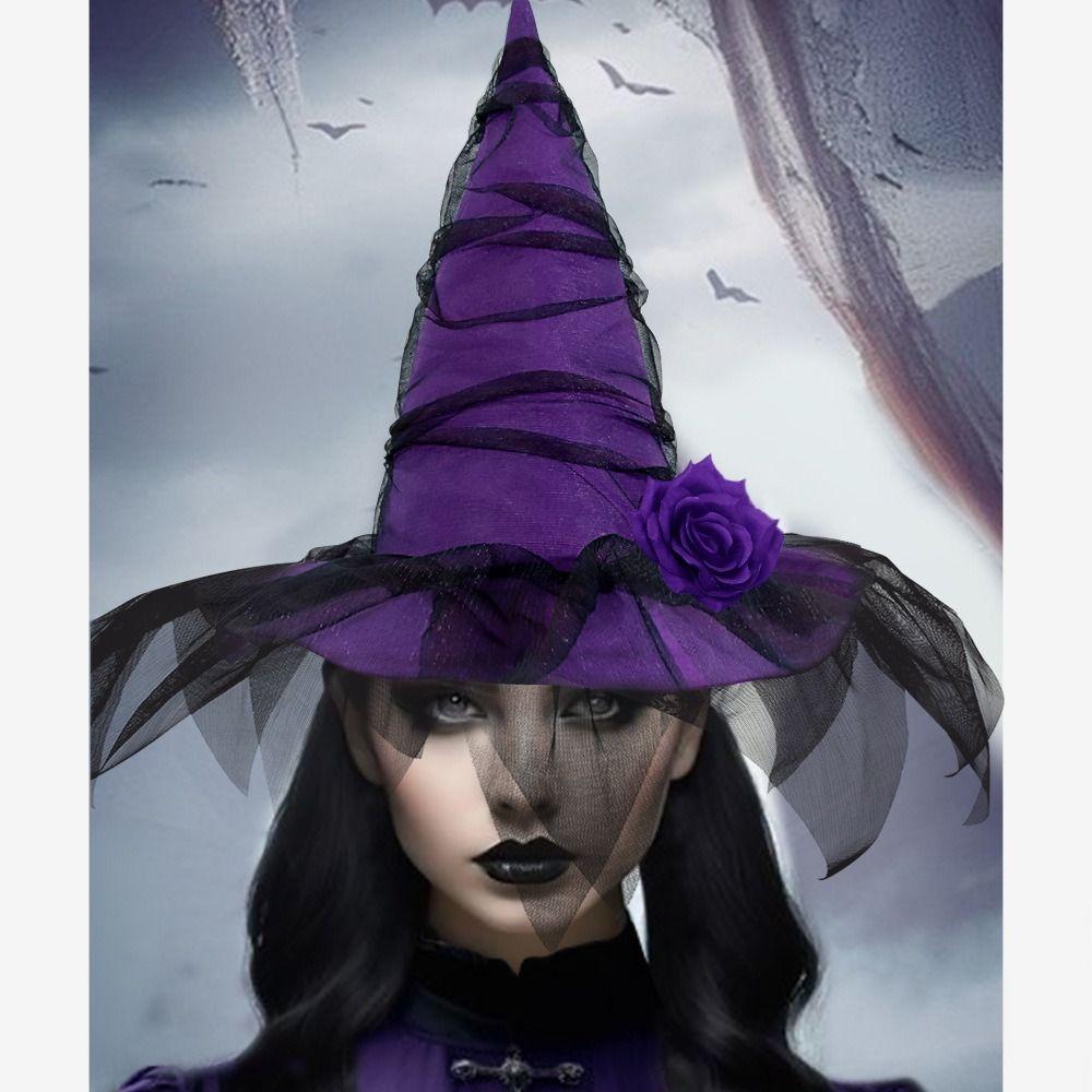 Velvet Cloth Halloween Witch Hat Gothic Queen Mesh Baroque Witch Hat Cosplay Photo Props Decoration Supplies Wizard Cap