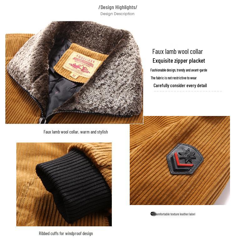 Men's Winter Corduroy Cotton Padded Stand Collar Jacket 9822