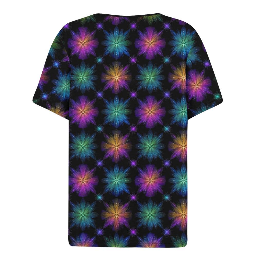 Damen-T-Shirt, T-Shirt, bedruckt, Knopfleiste, kurzärmelig, für den Alltag, Wochenende, modisch, Basic, V-Ausschnitt, normales Oberteil