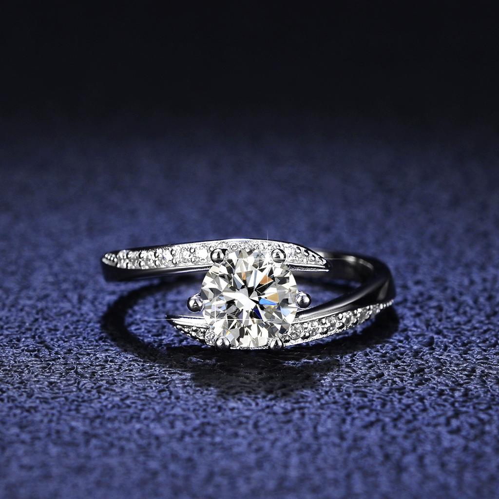 D Color 1ct Moissanite Diamond Ring for Women 925 Sterling Silver One Carat Cross Six Claw Ring Wedding Ring Proposal Diamond Ring Gift for Girlfriend