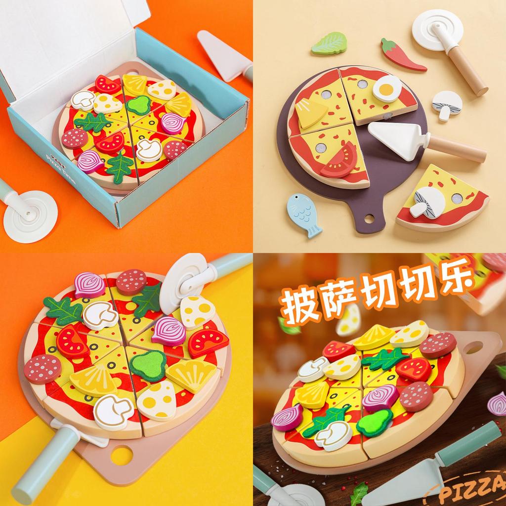 Wooden Pizza And Fruit Cutting Playset For Kids With Role Play Kitchen Toys