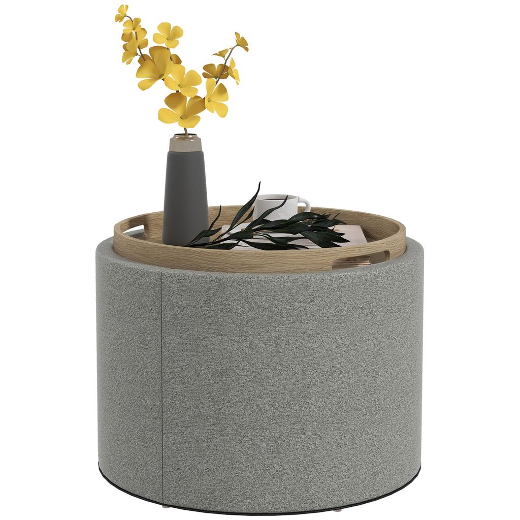 Stool Upholstered Stool, Linen, Hidden Storage, Reversible Lid, 56cm x 56 cm x 42 cm, Gray + Natural
