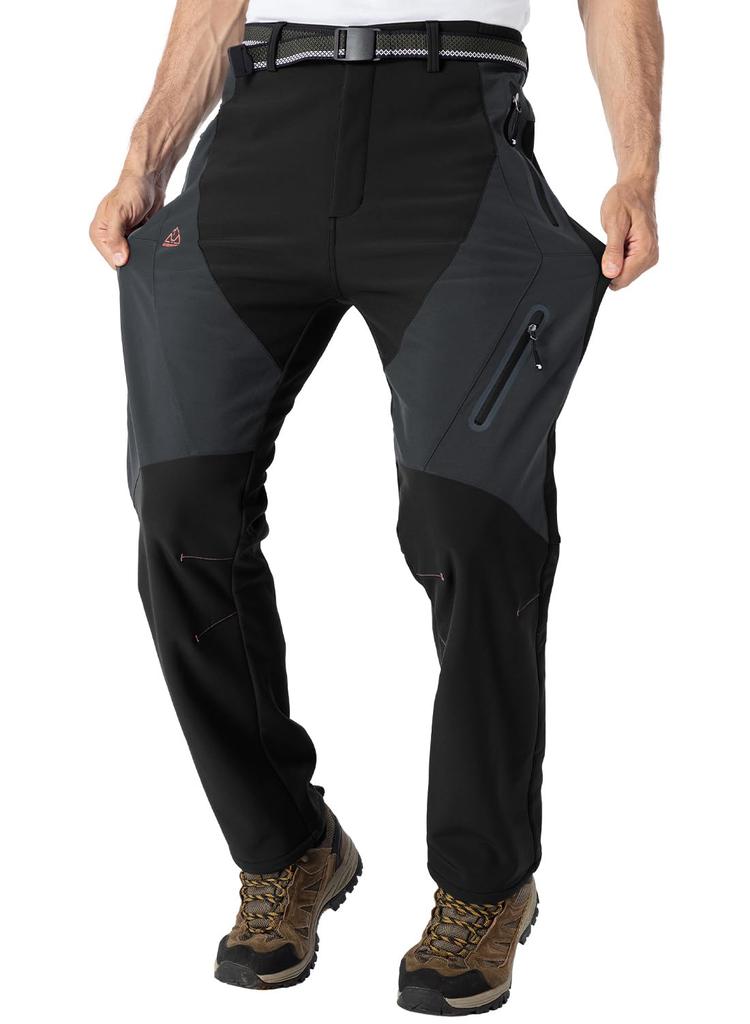 Gopuune Men's Winter Pants, Fleece-Lined, Windproof, Water-Repellent, Warm, and Abrasion-Resistant for Hiking, Cycling, and Work Wear (Black, Size L)