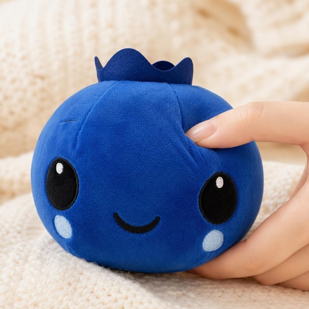 Plush Stuffed Blueberry Toy Soft Squeeze Cute Round Shape Comfortable Feel Suitable for Kids and Adults