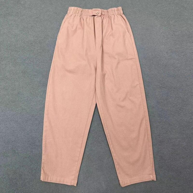 Johnature Spring Japanese Simple Solid Color Casual Pants Elastic Waist Versatile Women Pants