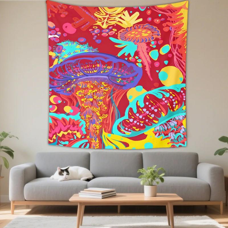 Boho Chic Wall Tapestry With Moon Phase Floral Starry Sky Design Bedroom Yoga Studio Decor