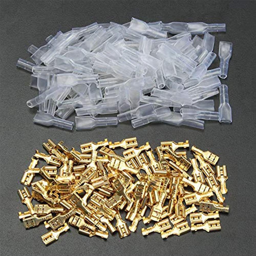 50Pcs with Transparent Insulating Sleeves Spade Terminals Female/Male Crimp Terminals