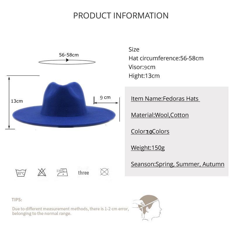 Unisex Wide Brim Wool Felt Jazz Fedora Hat for Autumn & Winter Fashion