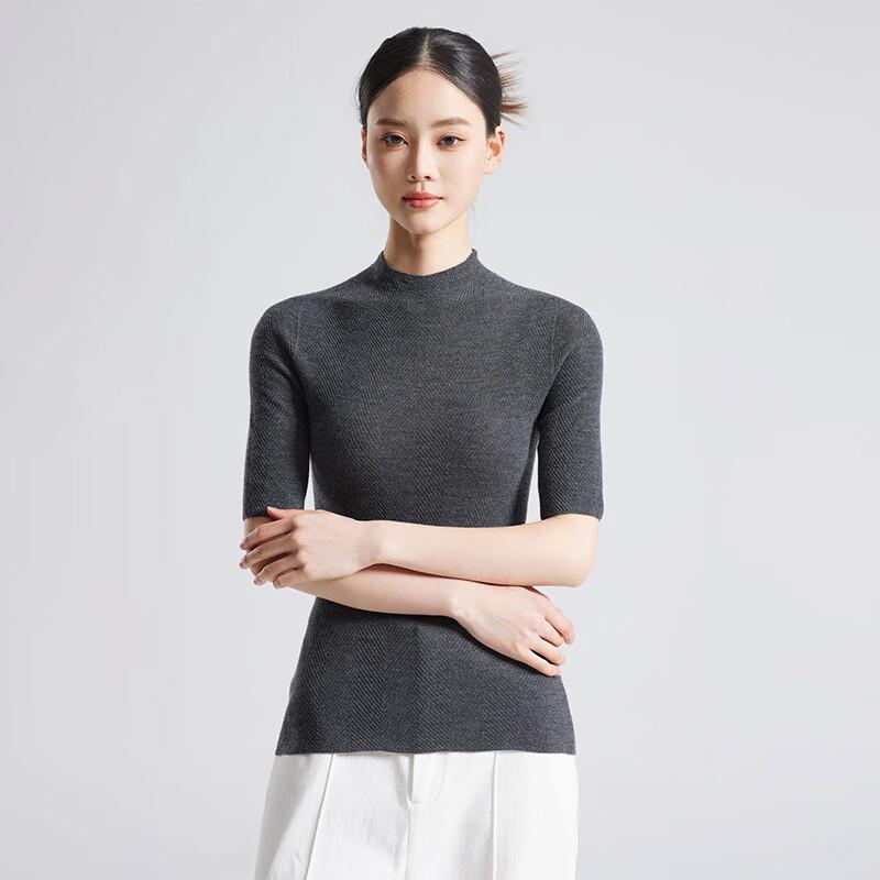 Fengxun Women's Silk Blend Stand Collar Mid-Sleeve Knit Top