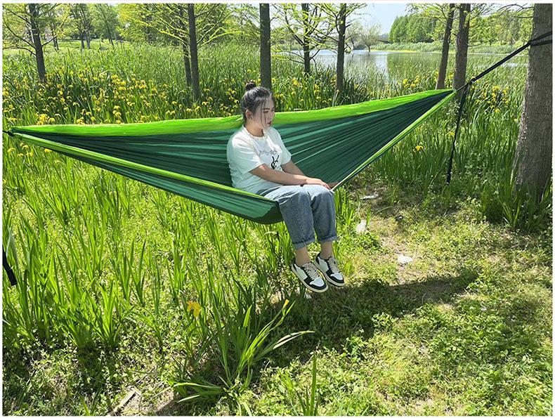 Ultralight 210T Nylon Color-Blocked Outdoor Hammock - Breathable & Double Strap Rope for Camping