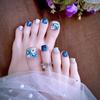 24Pcs Short Square Toenails Press On Glitter Blue Diamond False Toe Nails With Glue Removable Toenails For Women