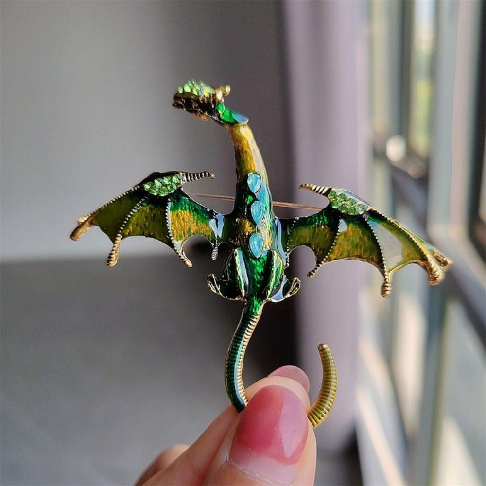 Vintage Enamel Dragon Brooches Jewelry Flying Dragon Brooch Office Rhinestone Brooch Pins