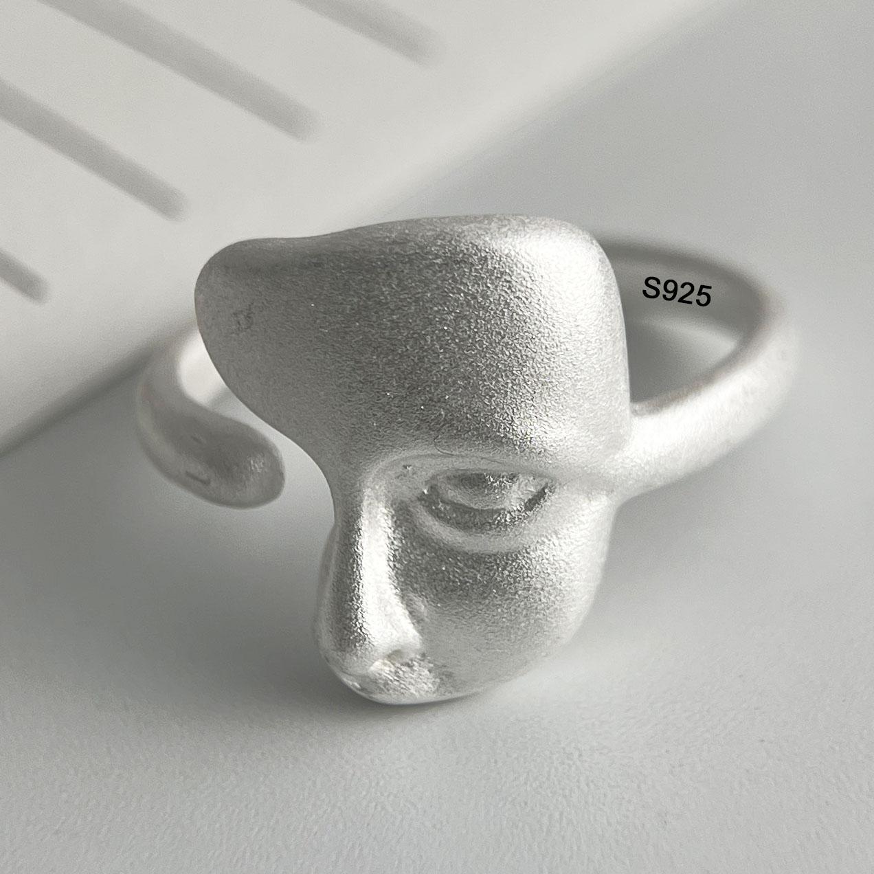 

925 Sterling Silver Finger Rings for Women Shinning Face Patern Handmade Minimalist Ring Party Jewelry Gift Prevent Allergy