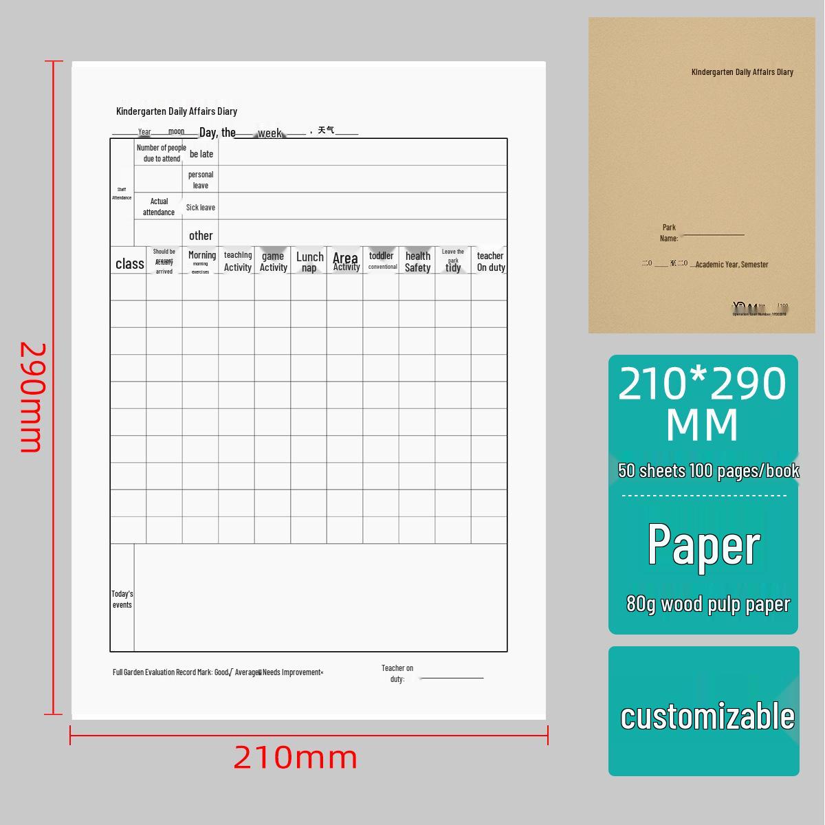 A4 Kindergarten Teacher Attendance & Management Diary 100 pages