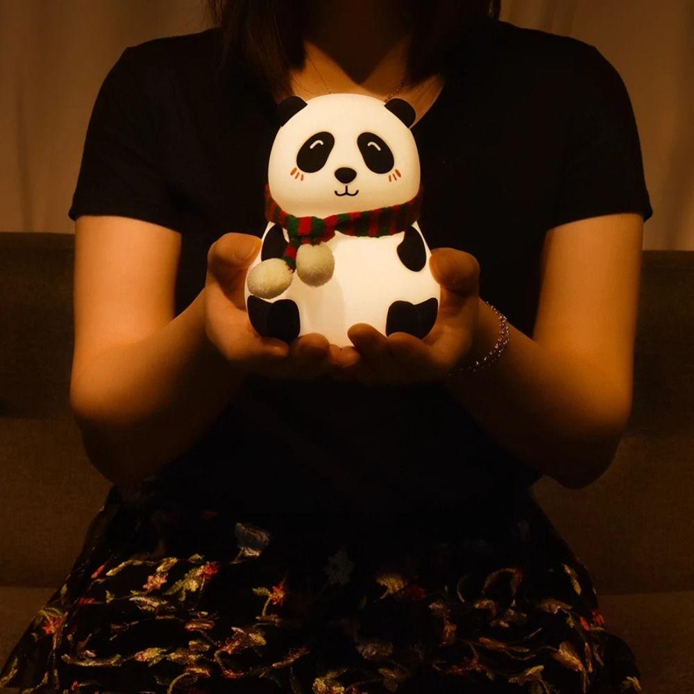 Color Changeable Panda Night Light Percussive Dimmable Table Lamp Panda Desk Lamp Bedroom Decor