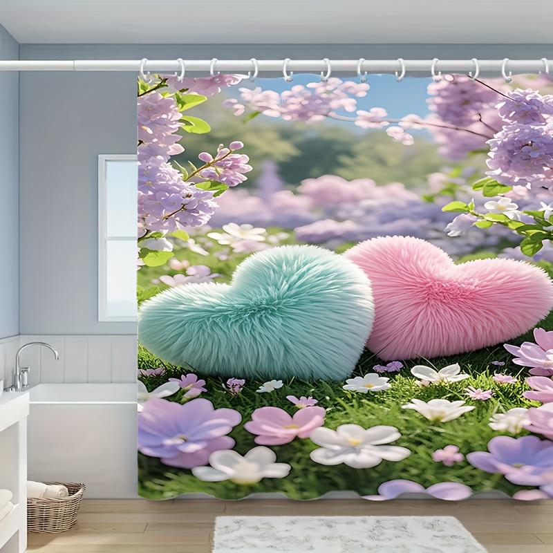 

Floral Fairy Love Print Shower Curtain For Romantic Valentines Day Made From Durable Polyestermaterial Perfect For Bathroomdecor W60H190(CM)-1 Pcs